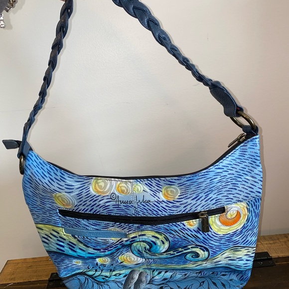 Anuschka Hand Painted Leather A Starry Night Purse w Matching Wallet - Picture 2 of 10